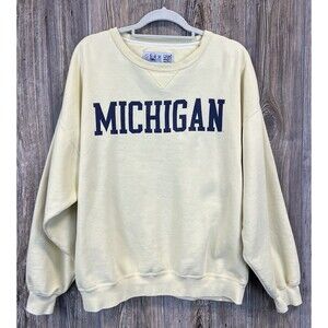 Vtg Gear For‎ Sports Michigan Wolverines Crewneck Men’s L Yellow Spell-Out
